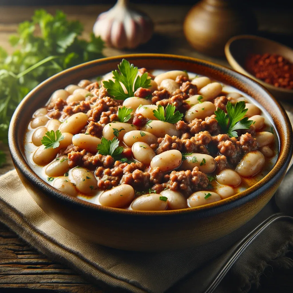 receta de frijoles blancos con carne molida